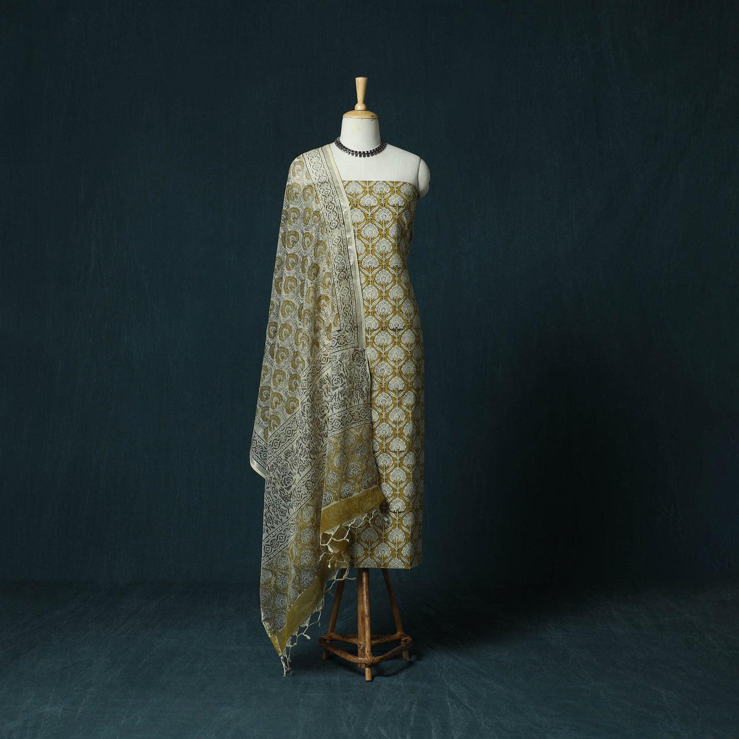 Hand block print bagru cotton 3pc unstitched dress material