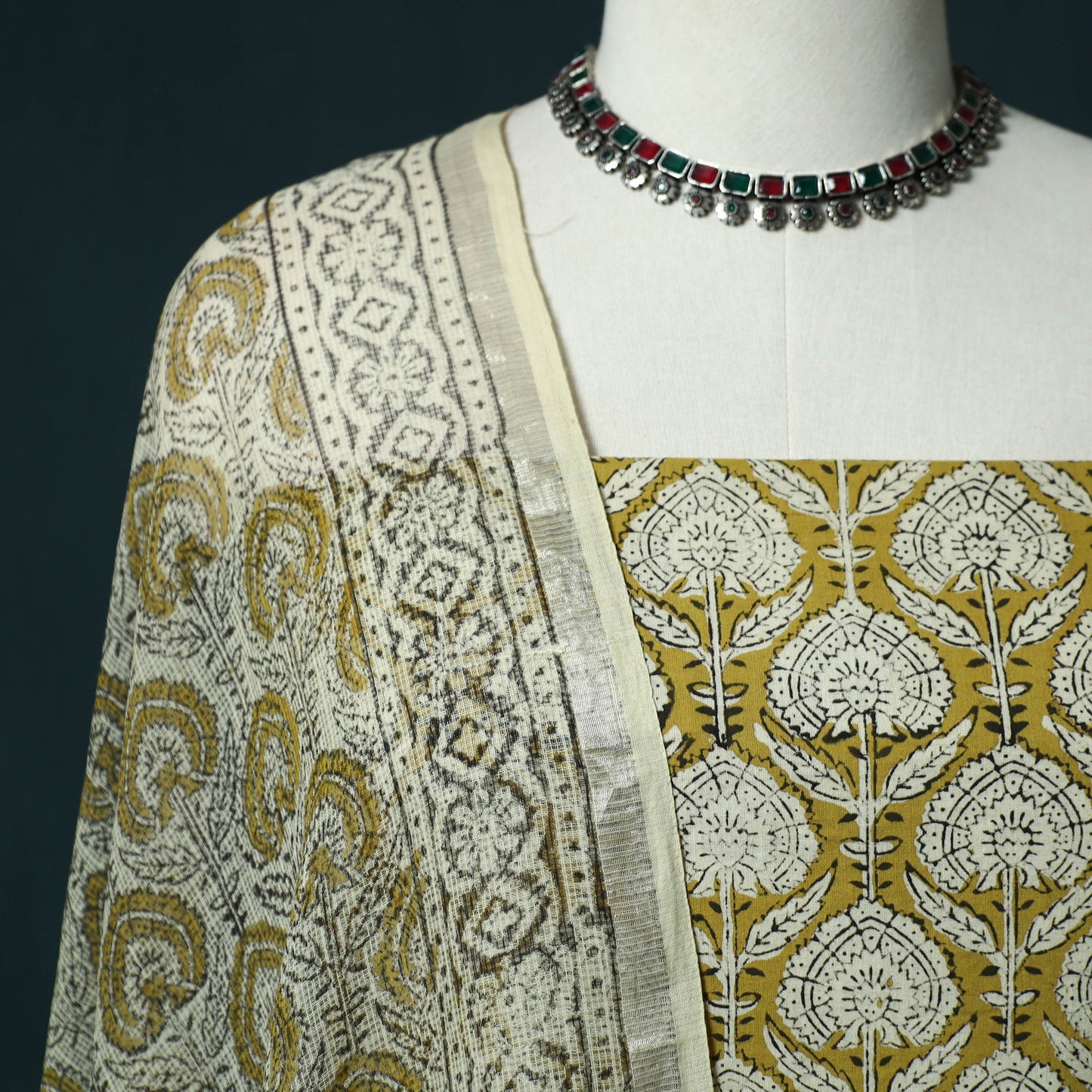 Hand block print bagru cotton 3pc unstitched dress material