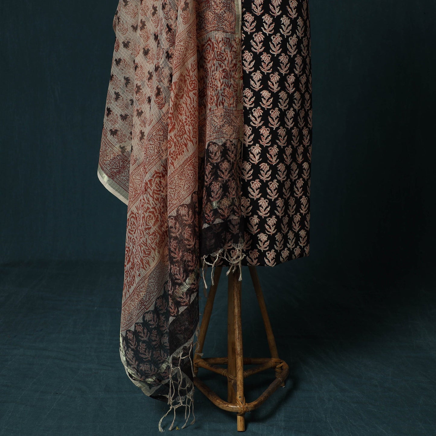 Hand block print bagru cotton 3pc unstitched dress material