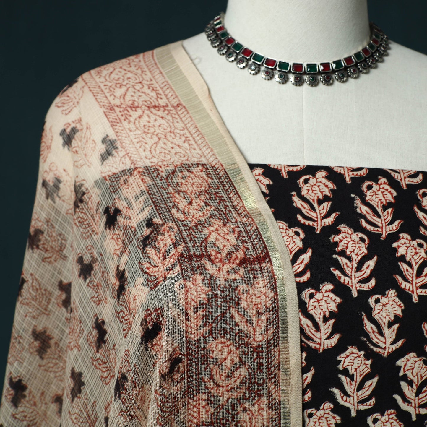 Hand block print bagru cotton 3pc unstitched dress material