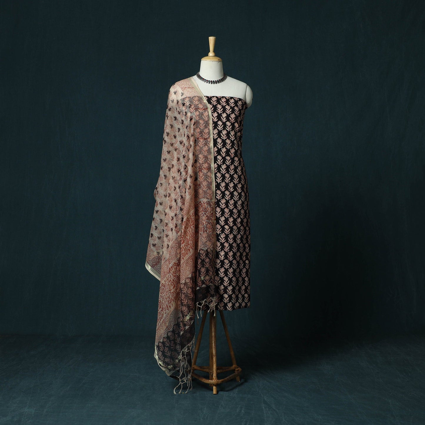 Hand block print bagru cotton 3pc unstitched dress material