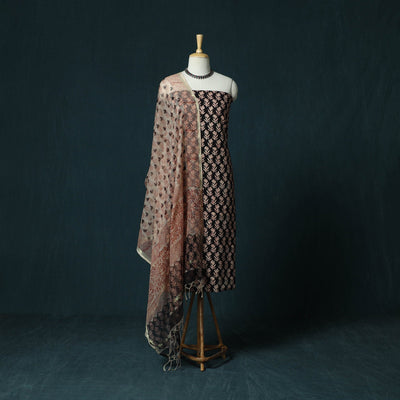 Hand block print bagru cotton 3pc unstitched dress material