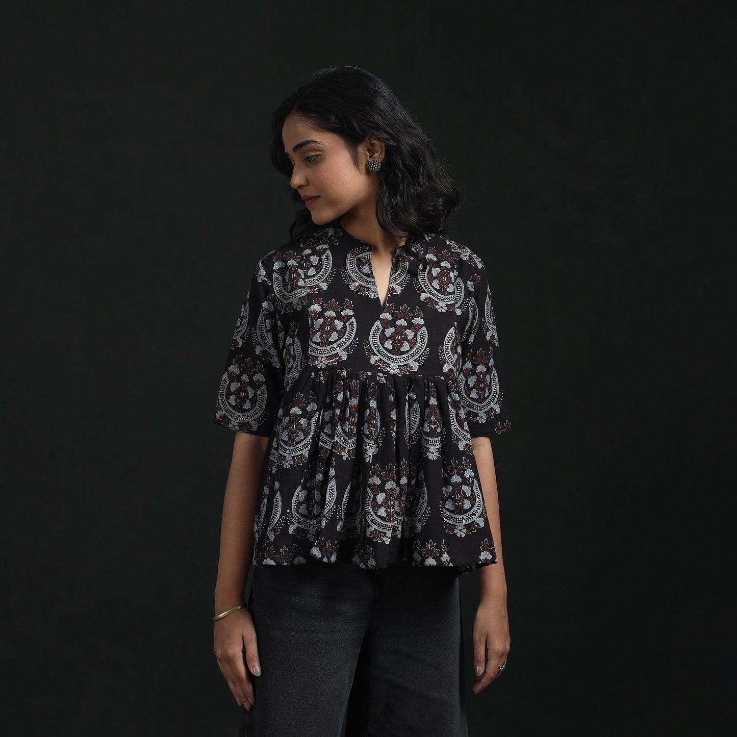 Hand block print cotton natural dyed ajrakh crop top 02