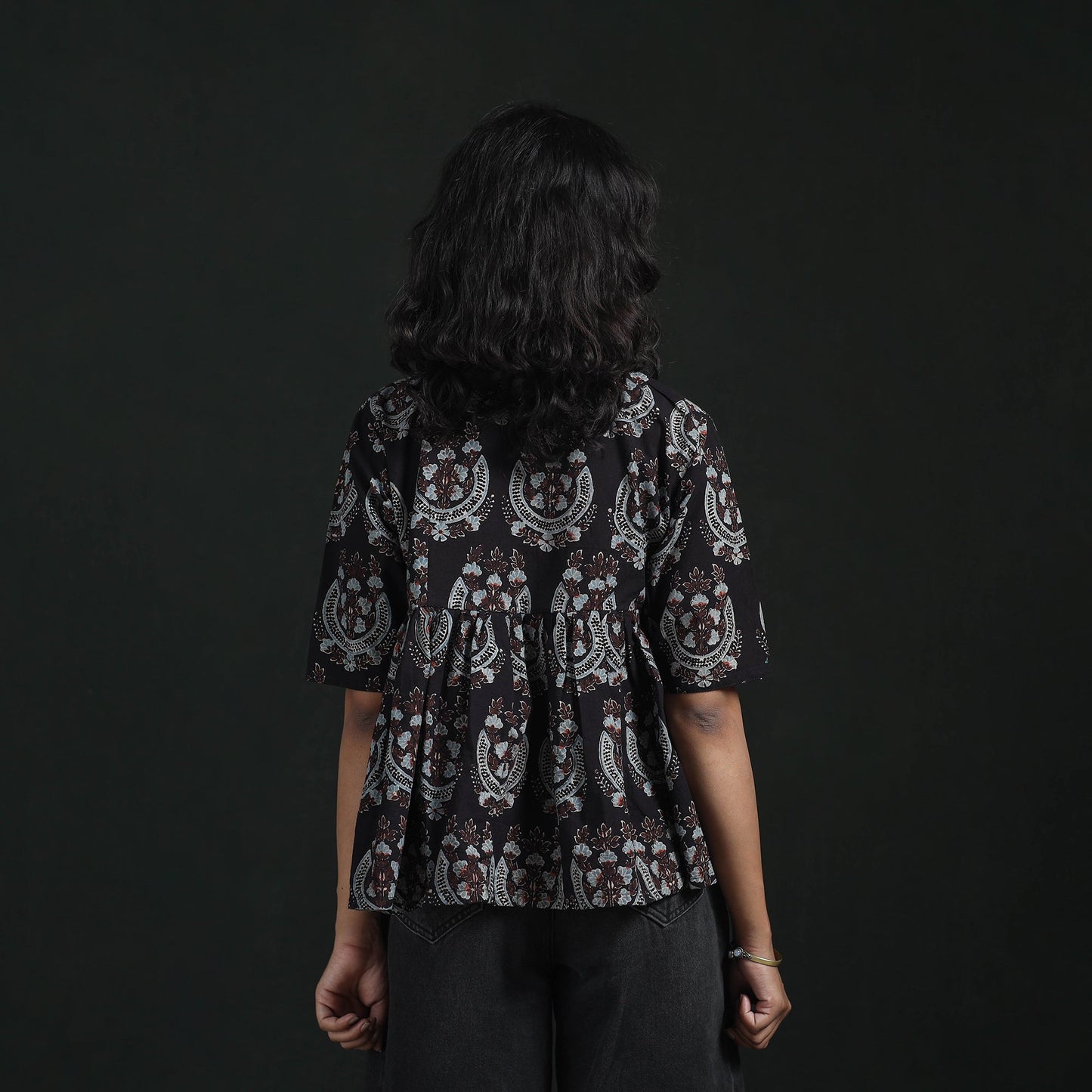 Hand block print cotton natural dyed ajrakh crop top 02