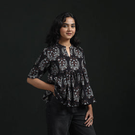 Hand block print cotton natural dyed ajrakh crop top 02