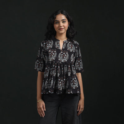 Hand block print cotton natural dyed ajrakh crop top 02
