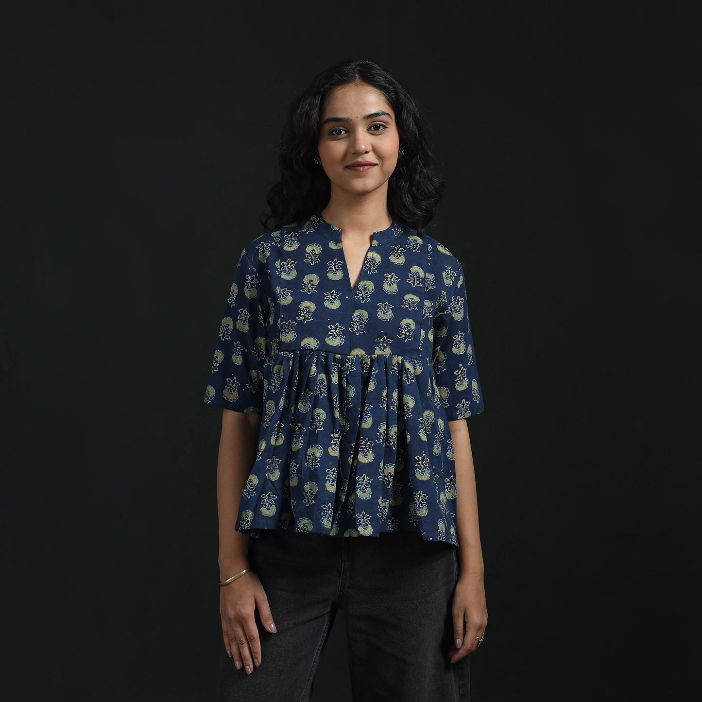 Hand block print cotton natural dyed ajrakh crop top 03