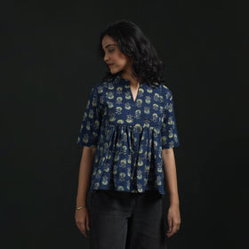 Hand block print cotton natural dyed ajrakh crop top 03