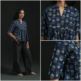 Hand block print cotton natural dyed ajrakh crop top 03