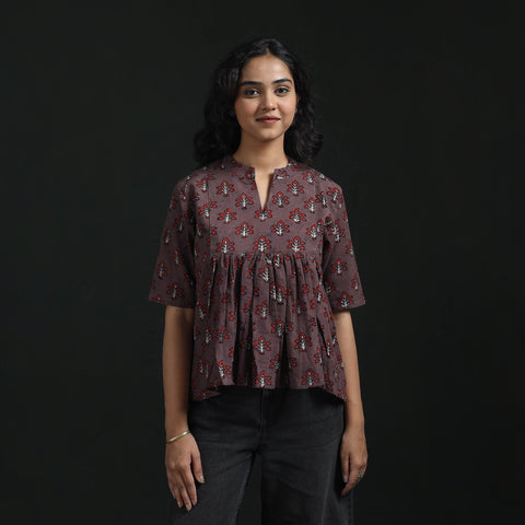 Hand block print cotton natural dyed ajrakh crop top 04