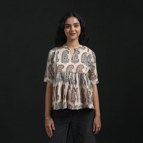 Hand block print cotton natural dyed ajrakh crop top 05