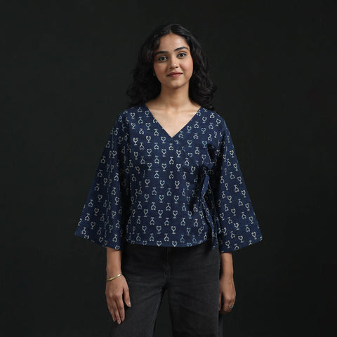 Hand block print cotton natural dyed angrakha ajrakh crop