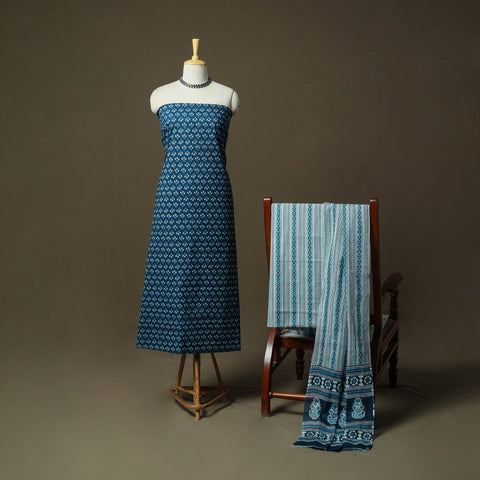 Hand block print cotton sanganeri 3pc unstitched dress