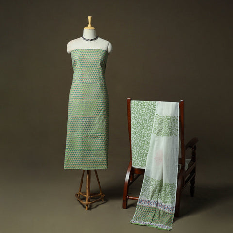 Hand block print cotton sanganeri 3pc unstitched dress