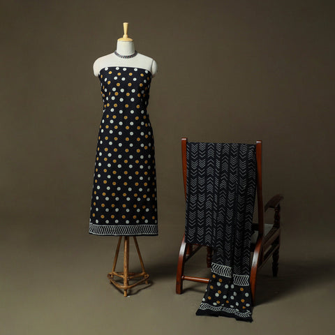 Hand block print cotton sanganeri 3pc unstitched dress