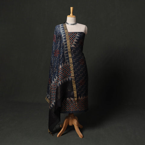 Hand block print linen silk natural dyed ajrakh 2pc