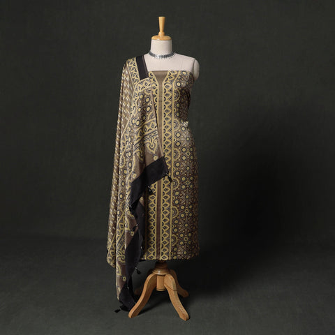 Hand block print modal silk natural dyed ajrakh 2pc