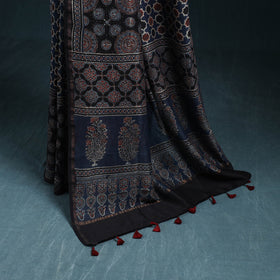 Hand block print natural dyed chanderi silk ajrakh saree 16
