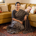 Brown Hand Block Print Natural Dyed Chanderi Silk Akola Saree, draped and worn by a woman, AI visual of the saree, iTokri