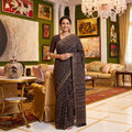 Brown Hand Block Print Natural Dyed Chanderi Silk Akola Saree, draped and worn by a woman, AI visual of the saree, iTokri