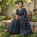 Blue Hand Block Print Natural Dyed Chanderi Silk Akola Saree, draped and worn by a woman, AI visual of the saree, iTokri