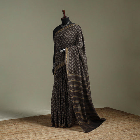 Hand block print natural dyed chanderi silk akola saree 34