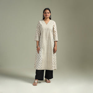 Hand block print natural dyed cotton a-line ajrakh kurta