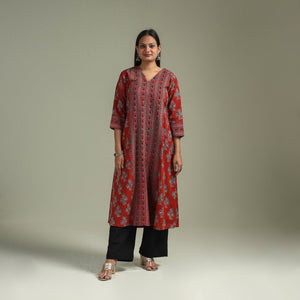 Hand block print natural dyed cotton a-line ajrakh kurta