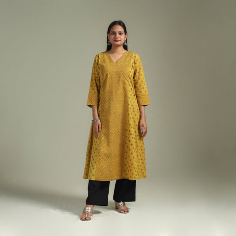 Hand block print natural dyed cotton a-line ajrakh kurta