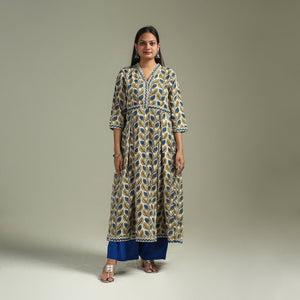Hand block print natural dyed cotton a-line ajrakh kurta