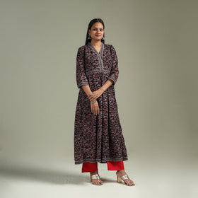 Hand block print natural dyed cotton a-line ajrakh kurta