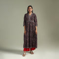 Hand block print natural dyed cotton a-line ajrakh kurta