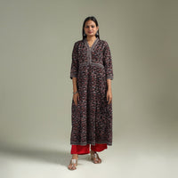 Hand block print natural dyed cotton a-line ajrakh kurta