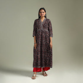 Hand block print natural dyed cotton a-line ajrakh kurta
