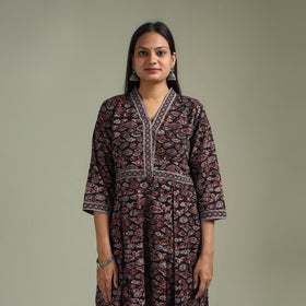 Hand block print natural dyed cotton a-line ajrakh kurta