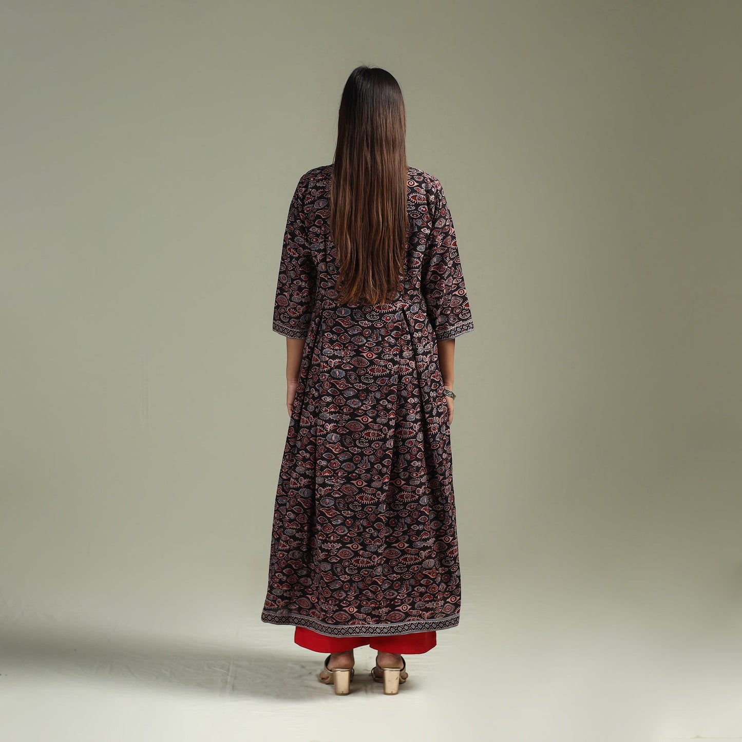 Hand block print natural dyed cotton a-line ajrakh kurta