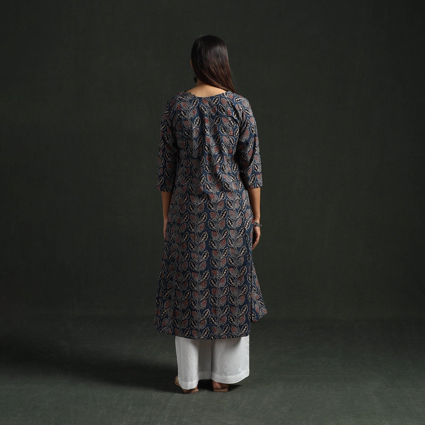 Hand block print natural dyed cotton a-line ajrakh kurta