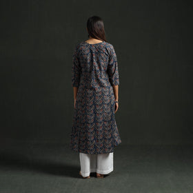 Hand block print natural dyed cotton a-line ajrakh kurta