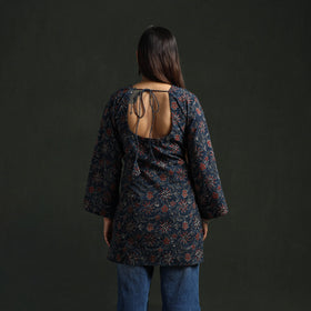 Hand block print natural dyed cotton short ajrakh kurta