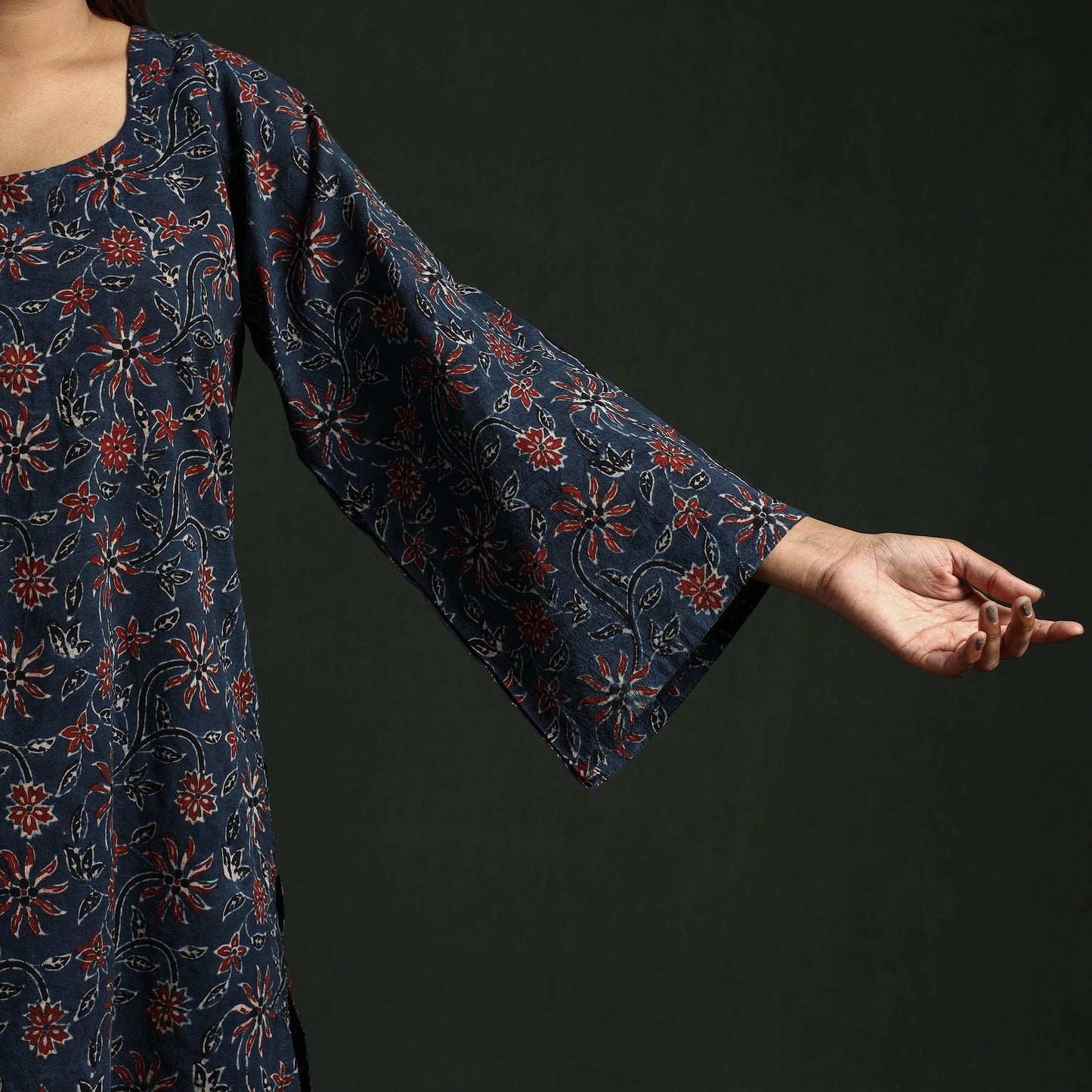 Hand block print natural dyed cotton short ajrakh kurta