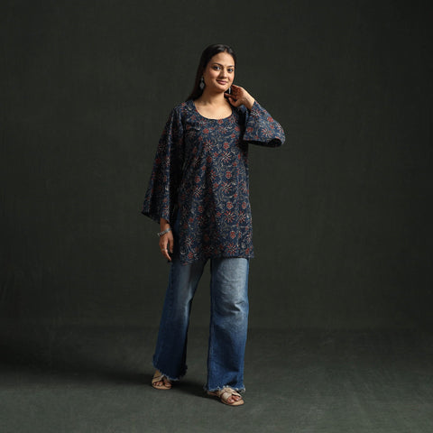 Hand block print natural dyed cotton short ajrakh kurta