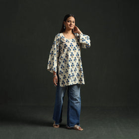 Hand block print natural dyed cotton short ajrakh kurta