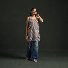 Hand block print natural dyed cotton short ajrakh kurta