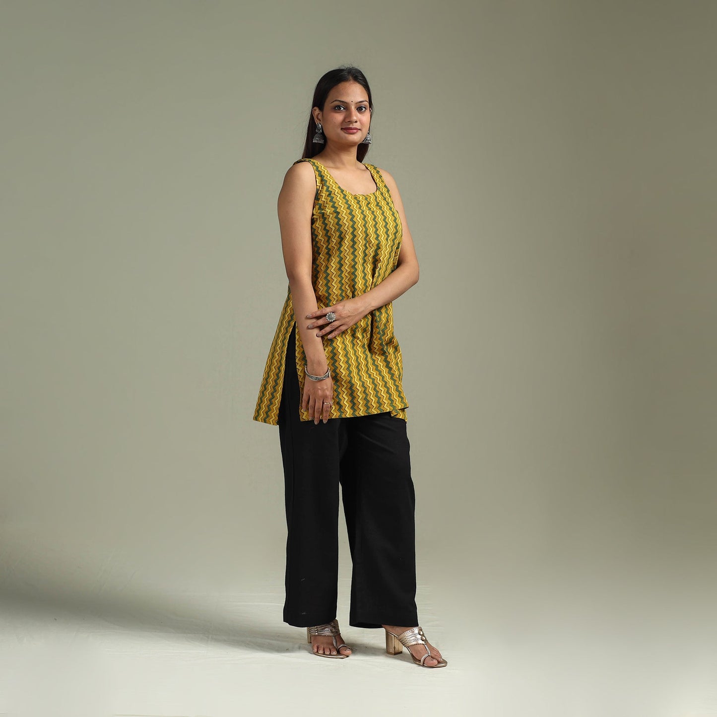 Hand block print natural dyed cotton short ajrakh kurta