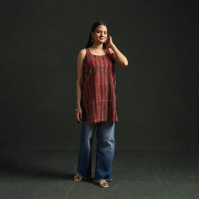 Hand block print natural dyed cotton short ajrakh kurta