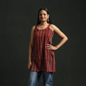 Hand block print natural dyed cotton short ajrakh kurta