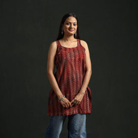 Hand block print natural dyed cotton short ajrakh kurta