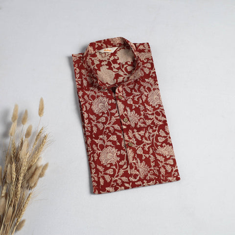 Hand block print natural dyed cotton short bagru kurta