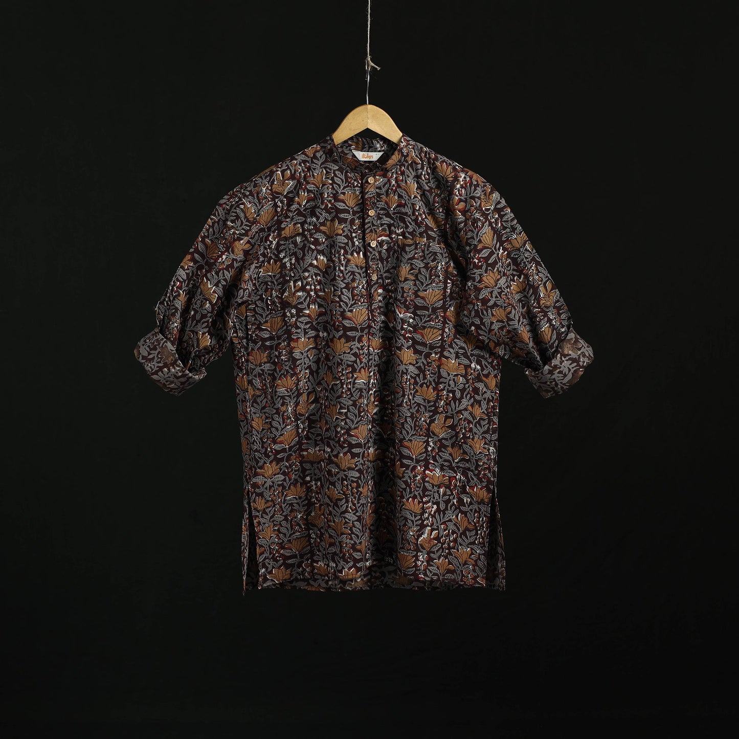 Hand block print natural dyed cotton short bagru kurta