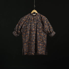 Hand block print natural dyed cotton short bagru kurta